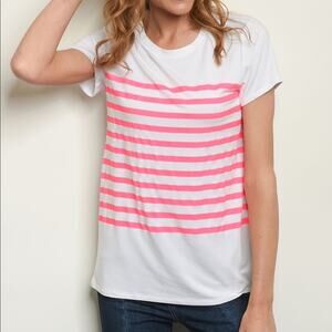Striped Neon Top Pink Short Sleeve T-shirt